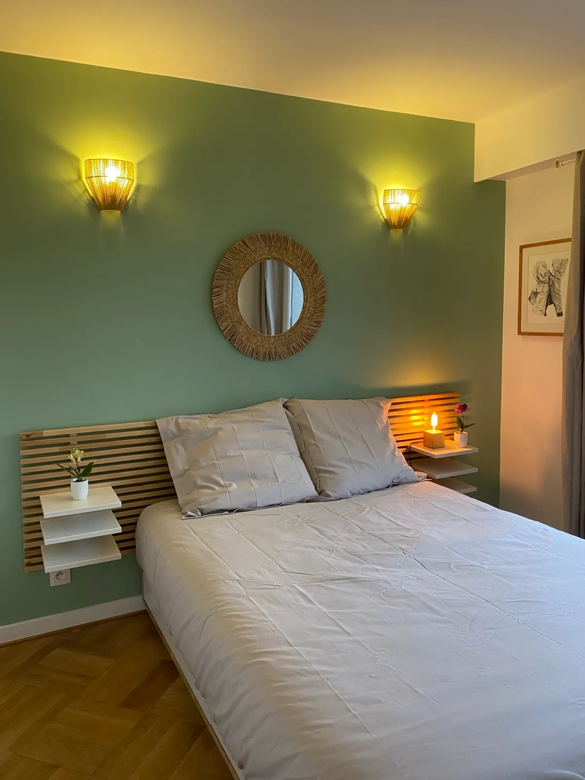 Chambre sauge le soir